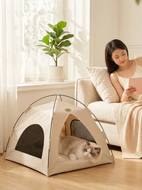 Pet Tent Bed Semi-Enclosed Cat House for All Seasons, Portable Dog Hideaway Sleeping Nest