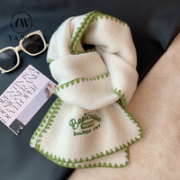 Premium Green Cashmere Knit Scarf for Women, Autumn/Winter 2025 Korean Style Warm Neck Warmer