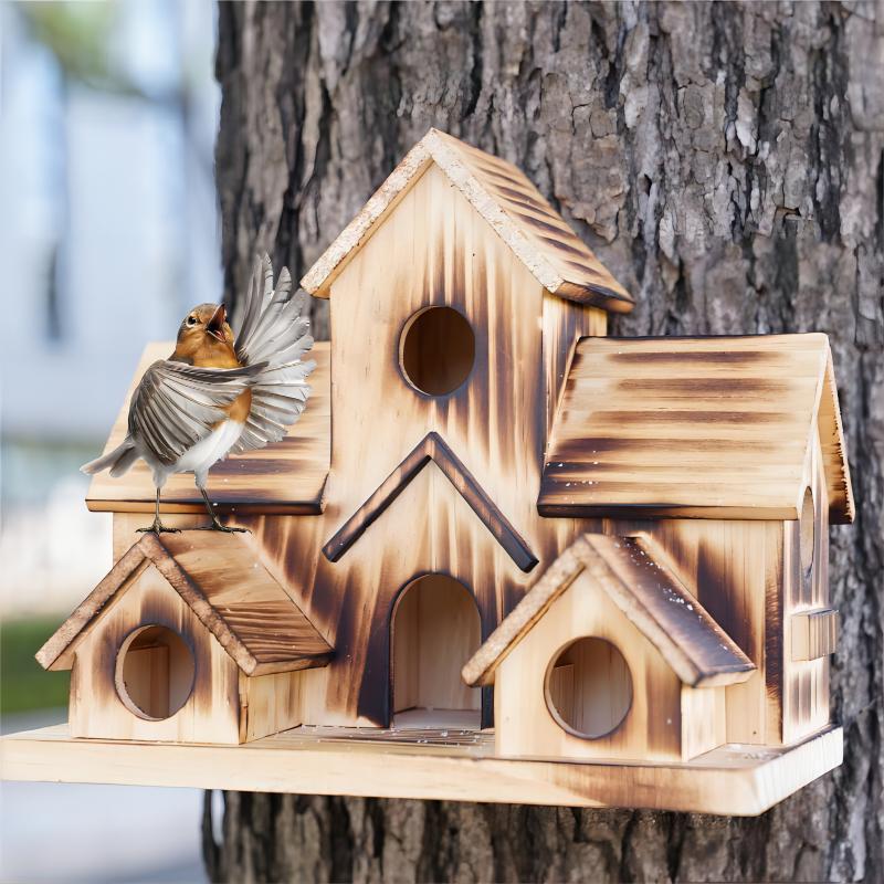 Wooden Birdhouse Feeder Outdoor Garden Decoration