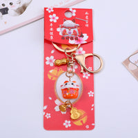 Cute Japanese Lucky Cat Cherry Blossom Keychain for Couples, Metal Peanut Charm for Bags, Gift