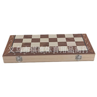 3-in-1 Wooden Chess Set with Foldable Board, Checkers, and Backgammon for Family Fun