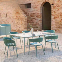 Outdoor Rock Slab Dining Table and Woven Rattan Chair Set for Patio Garden Balcony