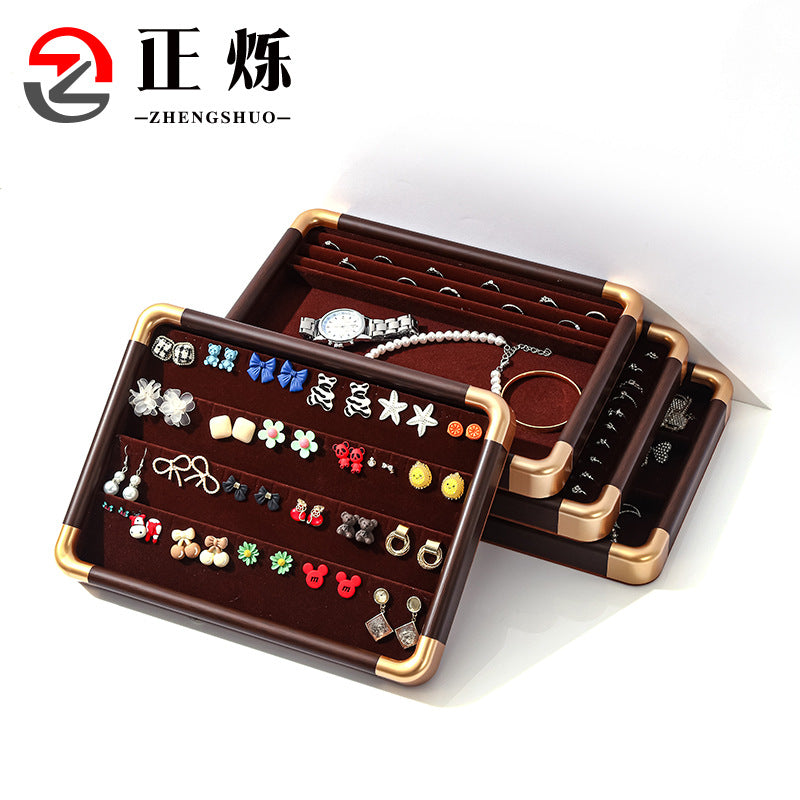 Luxury Gold Rounded Corner Jewelry Display Tray for Rings, Necklaces, Bracelets, and Earrings