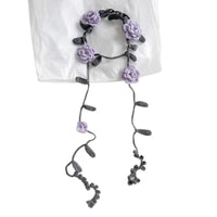 Hand-Knitted Rose Flower Scarf Narrow Long Shawl for Women, Versatile Neck or Waist Accessory