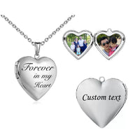 Forever In My Heart Locket Pendant Necklace for Photos, Stainless Steel Heart-Shaped Memorial Jewelry