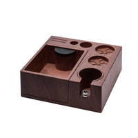 Espresso Coffee Tamper and Distributor Holder with Knock Box, ABS Wood Grain Multi-functional Tamping Station