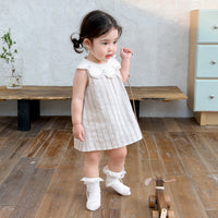 Girls' Korean Style Sweet Striped Lace Collar Sleeveless Dress