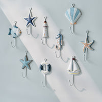Mediterranean Style Wooden Wall Hooks with Iron Accents for Coats and Hats