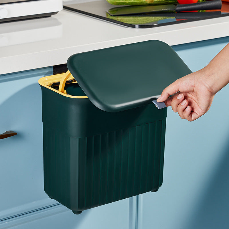 Wall-Mounted Trash Can with Lid for Kitchen, Punch-Free Waste Bin, Multi-functional Storage