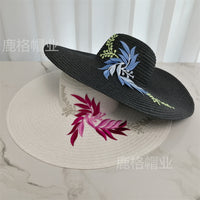 2026 New Chinese Style Embroidered Wide Brim Straw Hat for Women, Sun Protection Beach Hat