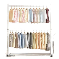 Double-Layer Freestanding Garment Rack with Storage Shelf