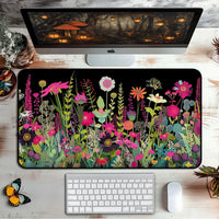 Nordic Floral Keyboard and Mouse Pad, Noise-Reducing Rubber Desk Mat for Laptops