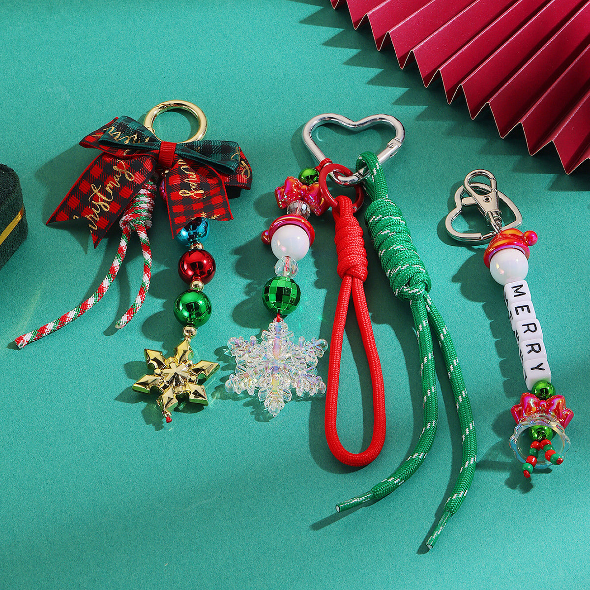 Christmas Beaded Acrylic Letter Keychain for Bags and Phones