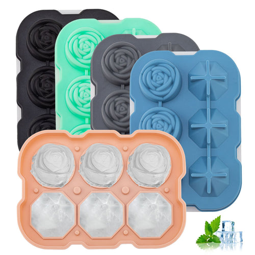 Silicone 6-Cavity Diamond Ice Cube Tray with Lid for Whiskey and Cocktails