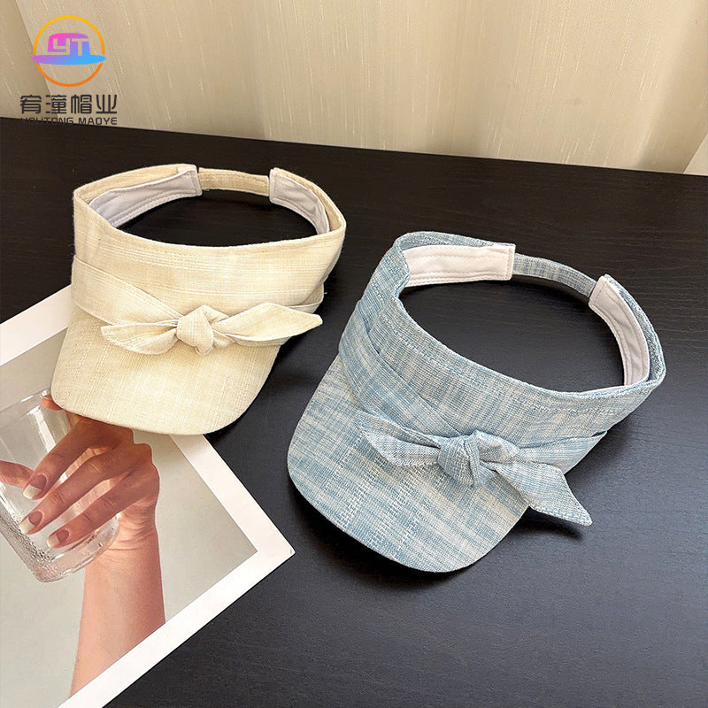 Korean Style Twist Knot Linen Empty Top Sun Visor for Women, Casual Outdoor UV Protection Hat