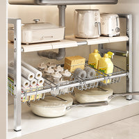 Expandable Stainless Steel Under-Sink Organizer Rack for Kitchen Cabinets