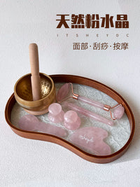 ITSHEYDC Natural Rose Quartz Facial Skincare Tool Set with Gua Sha, Massage Roller & Tray