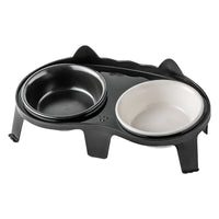 Ceramic Elevated Cat Food and Water Bowl Set with Stand, Tilted Design for Neck Protection, Non-Slip Double Bowls