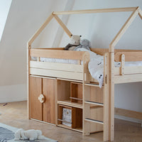 Nordic Style Solid Wood Treehouse Bed for Kids with Slide and Wardrobe, Playhouse Design