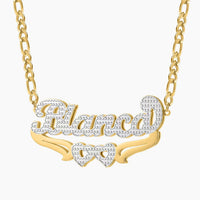 18K Gold Plated Personalized Double Layer Two-Tone Name Necklace with Heart Letter Figaro Chain