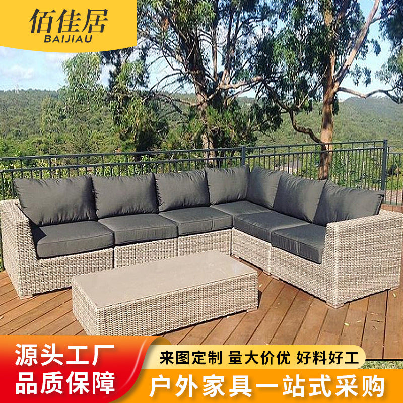 Outdoor Wicker Sofa Set with Coffee Table for Patio Garden Villa