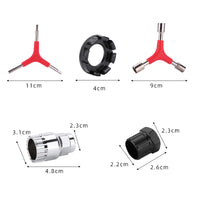 Bicycle Repair Tool Kit with Crank Extractor, Freewheel Remover, Chain Breaker, Hex Key, Spoke Wrench, and Bracket