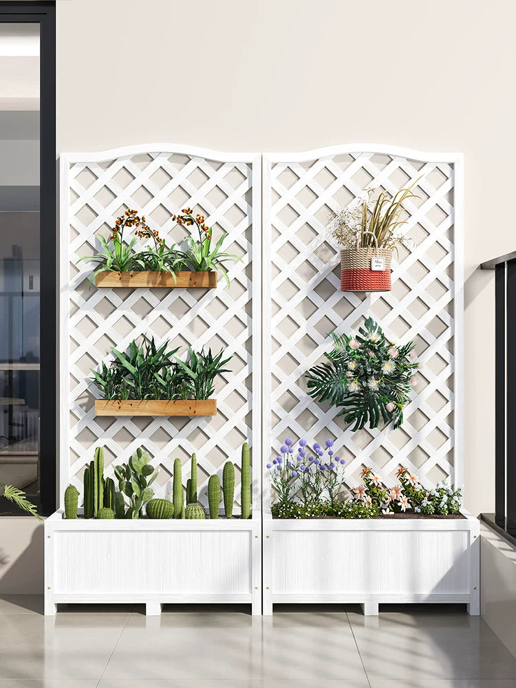 Wood Plastic Composite Garden Planter with Trellis Outdoor Privacy Screen