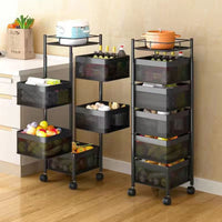 Rotatable Kitchen Storage Rack with Wheels, Multi-layer Thickened Carbon Steel for Fruits, Vegetables, and Snacks