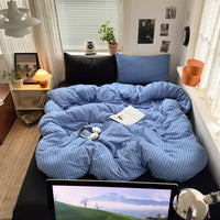 Washed Cotton Jacquard Duvet Cover Bed Sheet Set, Breathable & Skin-Friendly