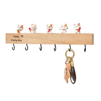 Wall-Mounted Wooden Key Holder with Hooks for Entryway Decor