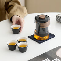 Portable Glass Travel Tea Set with One Pot and Four Cups for Outdoor Personal Use