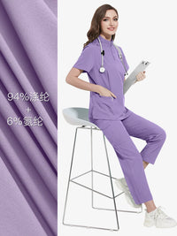 Unisex V-Neck Scrub Set with Short Sleeves and Straight Leg Pants