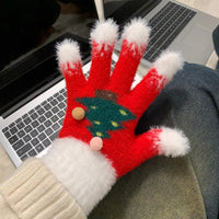 Snowflake Christmas Tree Fingerless Gloves for Women and Kids, Touchscreen Compatible, Plush Lined, Thick Warm for Winter Cycling