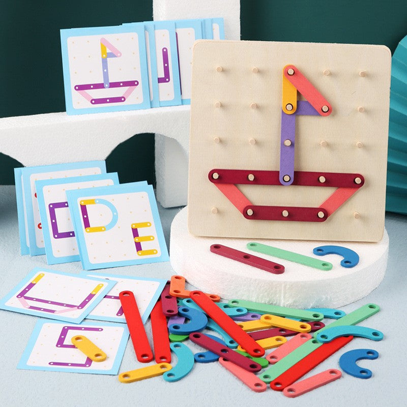 Montessori Wooden Geometric Number Letter Peg Board Puzzle for Kids Early Education