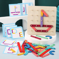 Montessori Wooden Geometric Number Letter Peg Board Puzzle for Kids Early Education
