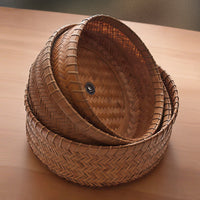 Handwoven Rattan Storage Basket Round Fruit Tray Bamboo Woven Snack Basket