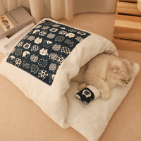 Warm Cat Sleeping Bag Pet Bed for Crate Platform, Plush Thickened Mat with Cute Blanket