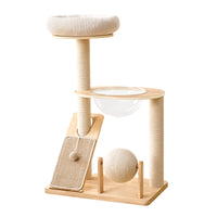 Solid Wood Cat Tree Condo with Scratching Board, Space-Saving Vertical Cat Tower for Indoor Cats