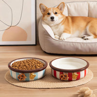 Hand-Painted Ceramic Pet Bowl for Cats and Dogs, Large Caliber Anti-Tip Design