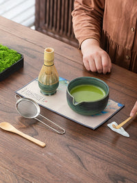 Japanese Style Matcha Bowl and Whisk Holder Set - Kiln Glazed Ceramic Tea Ceremony Kit