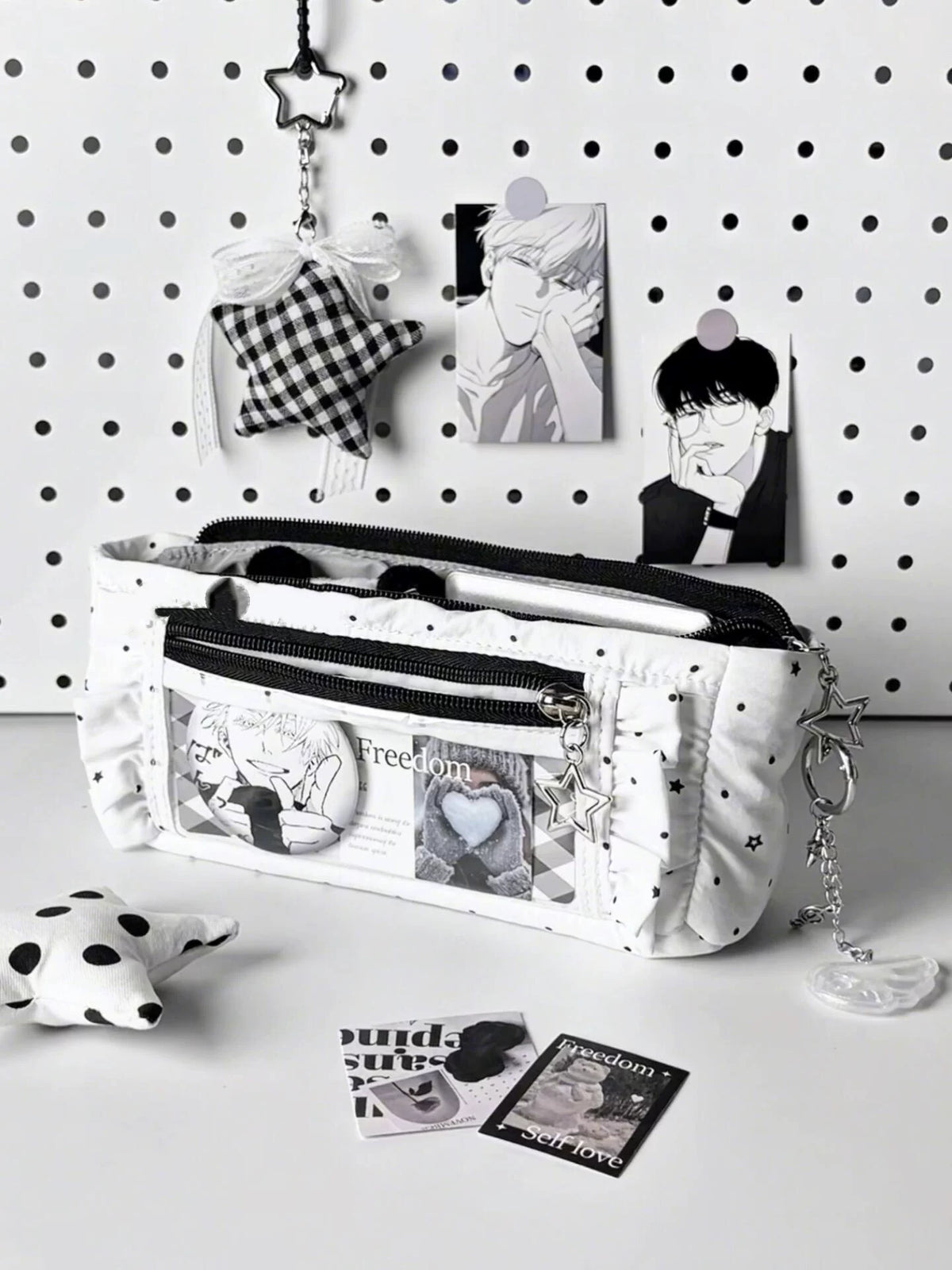 Polka Dot Pencil Case with Stationery Set for Girls, Transparent Lace Design