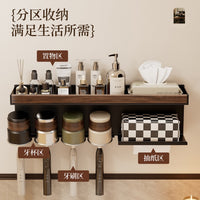 Walnut Wall-Mounted Toothbrush Holder with Storage for Bathroom