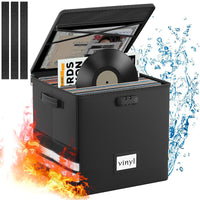 Fireproof Foldable Vinyl Record Storage Case with Lock, Waterproof LP Album Organizer Box