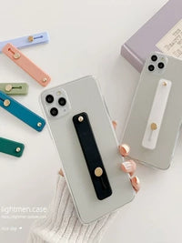 Retractable Silicone Phone Grip Stand with Finger Ring and Wrist Strap, Adhesive Mount for Smartphones