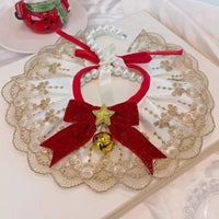 Pet Christmas Bandana Collar with Lace Bow for Cats and Small Dogs