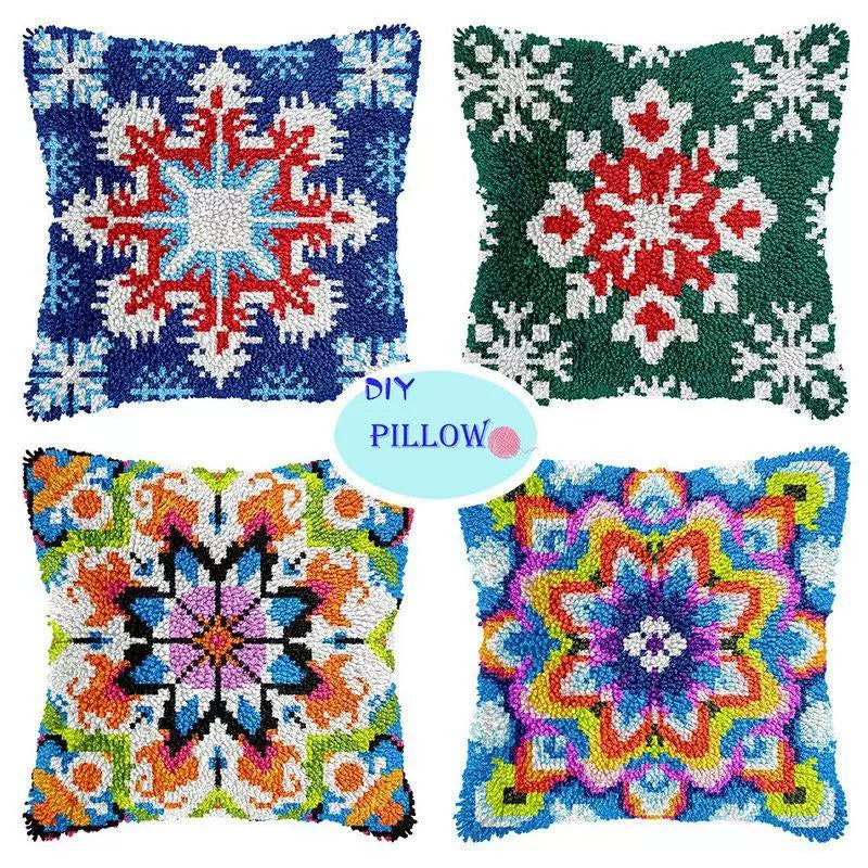 Mandala Printed Latch Hook Pillowcase Kit with Yarn and Pillow Insert