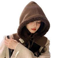 Women's Knitted Balaclava Hat with Integrated Scarf for Winter Warmth