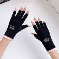 Women's Summer Thin Cotton Half-Finger UV Protection Gloves for Driving and Sun Protection