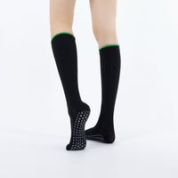 Mid-Calf Yoga Grip Socks, Moisture-Wicking, Lace Trim, Non-Slip, One Size
