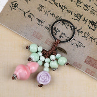 Jingdezhen Ceramic Gourd Keychain Ethnic Style Woven Bag Charm